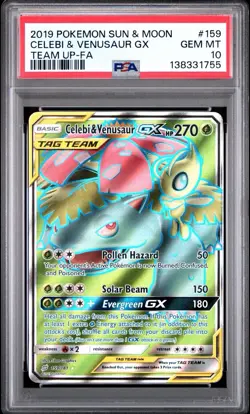2019 POKEMON Celebi & Venusaur GX Full Art 159/181 Team Up PSA 10 - Image 1