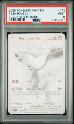 2025 POKEMON WHT EN-WHITE FLARE BLACK WHITE RARE #173 RESHIRAM EX PSA 9 - Image 1