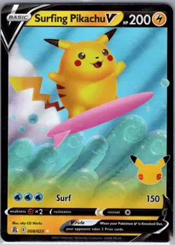 Surfing Pikachu V 008/025 Celebrations - Pokemon Card - NM - Image 1