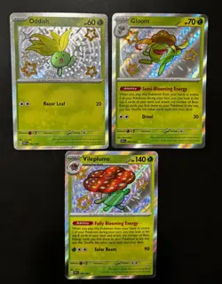 Pokemon TCG Paldean Fates - Oddish, Gloom, Vileplume Shiny Holo Rares - NM LOT - Image 1