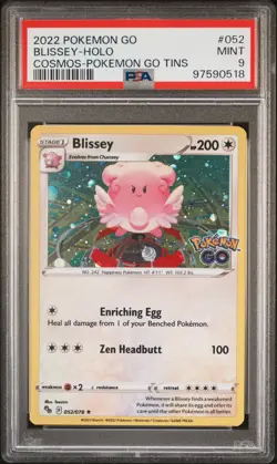 2022 POKEMON GO #52 BLISSEY COSMOS POKEMON GO TINS HOLO PSA 9 POP 45! - Image 1