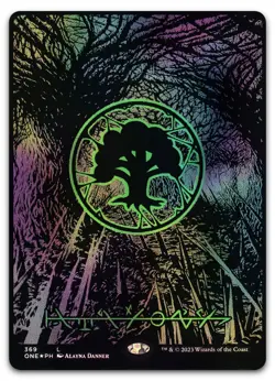 Forest (Phyrexian) - Full Art (Oil Slick Raised Foil) NM Phyrexia All Will Be On - Image 1