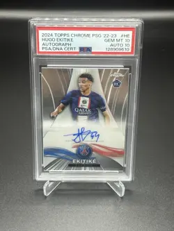 2022-23 Topps Chrome PSG Hugo Ekitike Auto on Card /99 Rookie RC PSA 10 - Image 1