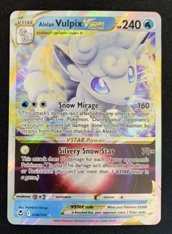 Alolan Vulpix VSTAR 034/195 Silver Tempest Ultra Rare Holo Pokemon TCG Card NM - Image 1