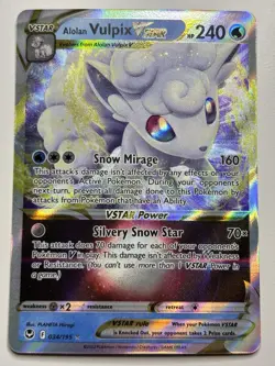 Alolan Vulpix VSTAR 034/195 Silver Tempest Holo Ultra Rare Pokemon TCG Card NM - Image 1