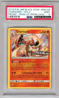 Pokemon Charizard Prerelease Holo Glurak English SM 158 Team Up PSA 9 Mint - Image 1