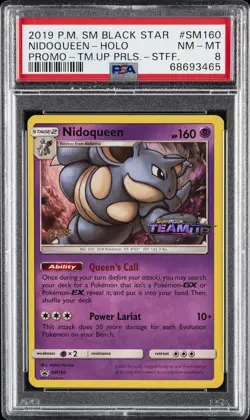 2019 POKEMON SM BLACK STAR PROMO TEAM UP PRERELEASE-STAFF NIDOQUEEN-HOLO PSA 8 - Image 1