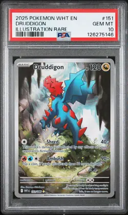 2025 POKEMON WHT EN-WHITE FLARE ILLUSTRATION RARE #151 DRUDDIGON PSA 10 - Image 1