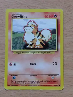Pokemon Trading Card Game TCG Growlithe Base Set 28/102 1999 Regular - Image 1