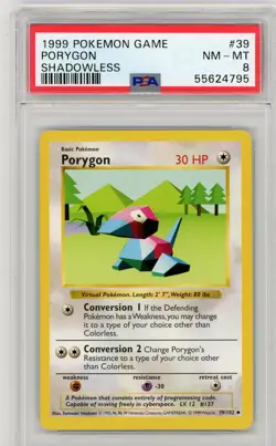 Porygon 39/102 Base Set Shadowless Uncommon Graded Pokemon Card - PSA 8 - Image 1