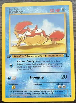 1st Edition Krabby 51/62 Pokemon TCG WOTC Base Set Fossil NEAR MINT NM - Image 1