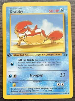1st Edition Krabby 51/62 Pokemon TCG WOTC Base Set Fossil NEAR MINT NM - Image 1