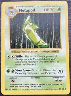 Shadowless Metapod 054/102 Pokemon TCG WOTC Base Set MINT NM - Image 1