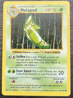Shadowless Metapod 054/102 Pokemon TCG WOTC Base Set MINT - Image 1