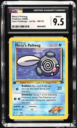 Misty's Poliwag 89/132 1st Edition Pokemon Gym Challenge CGC 9.5 Mint+ - Image 1