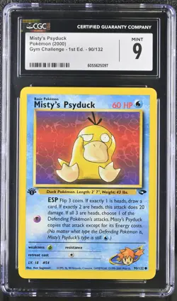 CGC 9 MINT Misty's Psyduck Gym Challenge 1st Edition 90/132 Pokemon Card - Image 1
