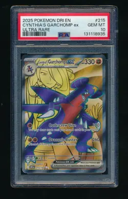 PSA 10 CYNTHIA'S GARCHOMP EX 215/182 SV10: DESTINED RIVALS 2025 POKEMON TCG - Image 1