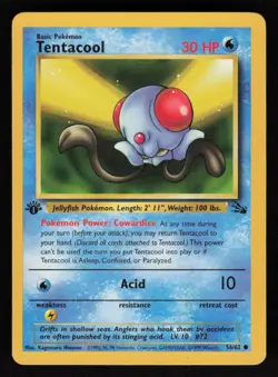 1st Edition Tentacool 56/62 Common Fossil VINTAGE WOTC Pokemon TCG Card - Image 1