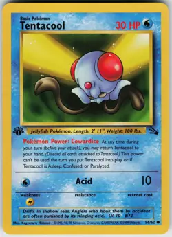 Pokemon TCG Tentacool 56/62 Fossil Common card 1st Edition LP - Image 1