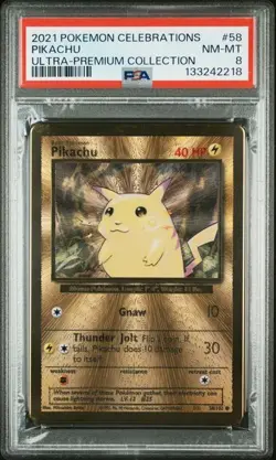 Pikachu 58/102 Gold Metal 2021 Celebrations UPC PSA 8 NM-MT Pokemon Card - Image 1