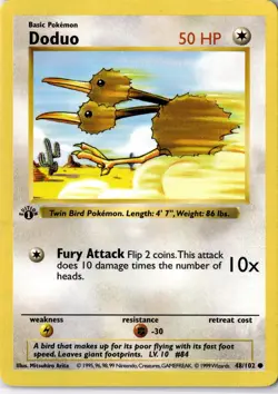 1999 Pokemon Base Set 1st Edition (Shadowless) #048/102 Doduo - Image 1
