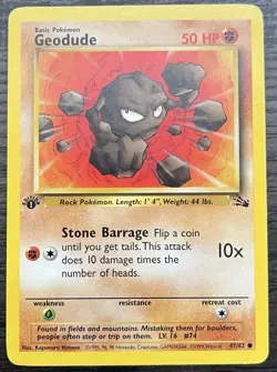 Geodude 1st Edition 47/62 Pokemon TCG Common Fossil Near Mint - Image 1