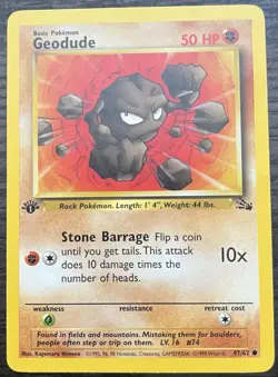 Geodude 1st Edition 47/62 Pokemon TCG Common Fossil Near Mint - Image 1