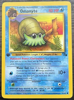 1st Edition Omanyte 52/62 Pokemon TCG WOTC Base Set Fossil MINT - Image 1