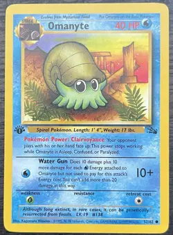 1st Edition Omanyte 52/62 Pokemon TCG WOTC Base Set Fossil MINT - Image 1