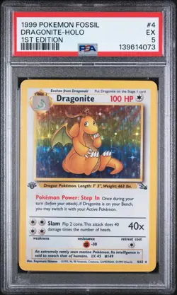 1999 POKEMON FOSSIL 4 DRAGONITE-HOLO 1ST EDITION - PSA 5 - Image 1