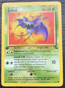 1st Edition Zubat 57/62 Pokemon TCG WOTC Base Set Fossil Common MINT NM - Image 1