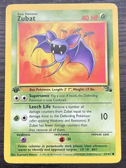 1st Edition Zubat 57/62 Pokemon TCG WOTC Base Set Fossil Common MINT NM - Image 1
