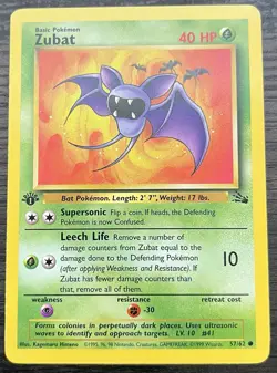 1st Edition Zubat 57/62 Pokemon TCG WOTC Base Set Fossil Common MINT NM - Image 1