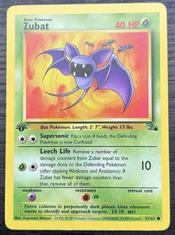 1st Edition Zubat 57/62 Pokemon TCG WOTC Base Set Fossil Common MINT NM - Image 1