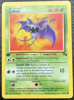 1st Edition Zubat 57/62 Pokemon TCG WOTC Base Set Fossil Common MINT NM - Image 1
