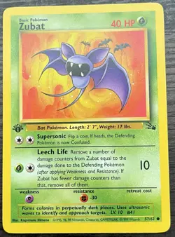 1st Edition Zubat 57/62 Pokemon TCG WOTC Base Set Fossil Common MINT NM - Image 1