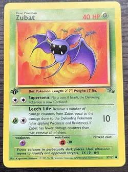 1st Edition Zubat 57/62 Pokemon TCG WOTC Base Set Fossil Common MINT NM - Image 1