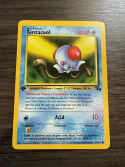 1st Edition Tentacool Fossil Pokemon Card LP 56/62 Common - Image 1