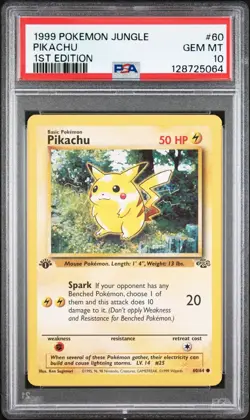 1999 POKEMON JUNGLE 1ST ED #60 PIKACHU PSA 10- New Cert - Image 1