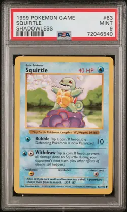 Squirtle 63/102 Shadowless Game Pokemon PSA 9 - Image 1