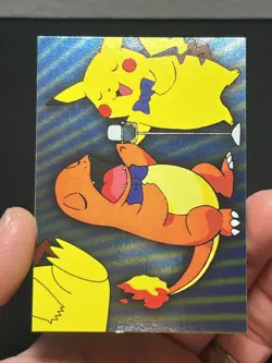 Pokemon Topps Series 3: Puzzle Card P06 of 6 (Charmander & Pikachu Singing) LP - Image 1