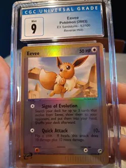 Eevee Reverse Holo Cgc 9 Mint Blue Label 2003 EX Sandstorm 63/100 Beautiful Card - Image 1
