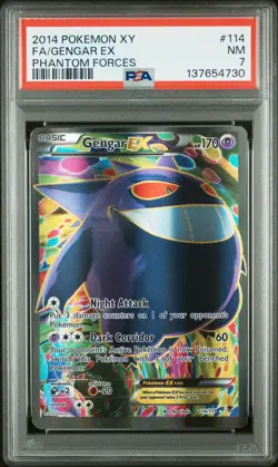 2014 POKEMON XY PHANTOM FORCES #114 FULL ART/GENGAR EX PSA 7 - Image 1