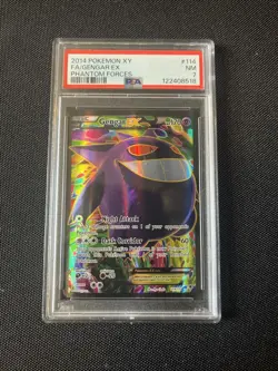 2014 POKEMON XY PHANTOM FORCES #114/119 GENGAR EX FULL ART PSA 7 - Image 1