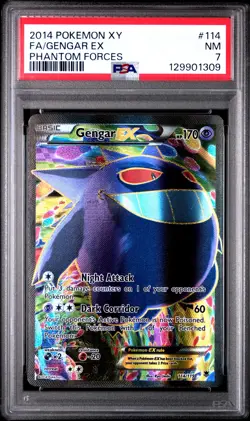 2014 POKEMON XY PHANTOM FORCES #114 FULL ART/GENGAR EX PSA 7 - Image 1