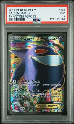 2014 POKEMON XY PHANTOM FORCES #114 FULL ART/GENGAR EX PSA 7 - Image 1