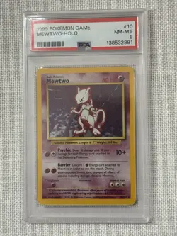 1999 Pokemon Base Set Unlimited #10 Mewtwo Holo Card PSA 8 NM-MT - Image 1