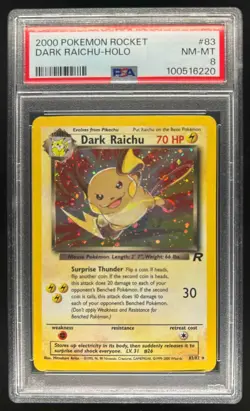 2000 Pokemon Team Rocket Dark Raichu Holo #83/82 PSA 8 - Image 1