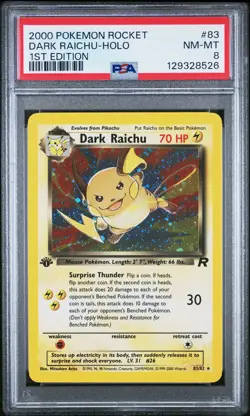 2000 POKEMON ROCKET 1ST EDITION #83 DARK RAICHU-HOLO PSA 8 - Image 1