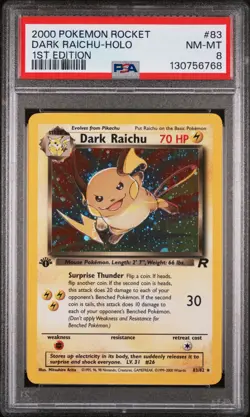 2000 POKEMON ROCKET 1ST EDITION #83 DARK RAICHU-HOLO PSA 8 - Image 1